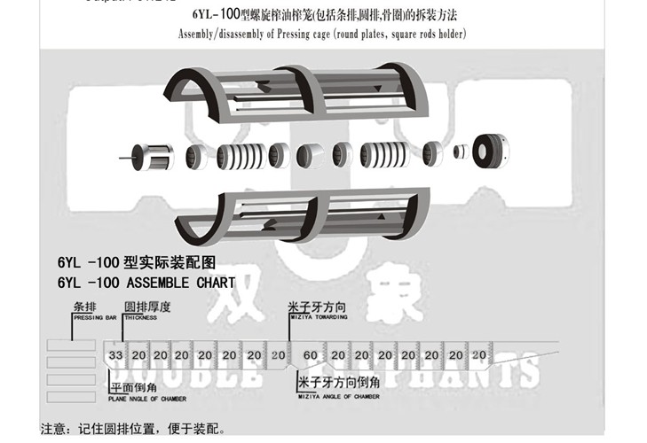 6YL-100型螺旋榨油機榨籠（包括條排，圓排，骨圈）的撤裝方法